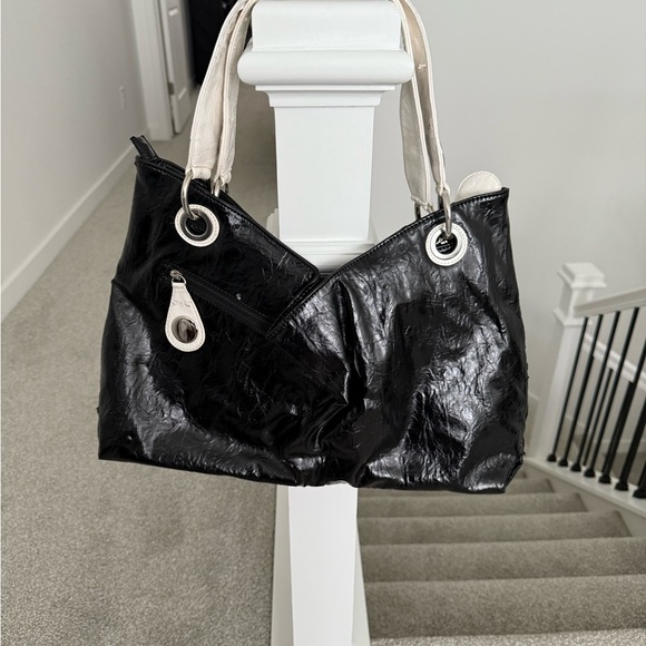 Glossy Black and Silver Studded Shoulder Bag - Picture 2 of 16